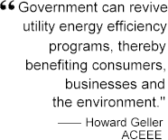 Government can revive utility energy efficiency programs, thereby benefitting consumers, businesses and the environment.  Howard Geller, ACEEE